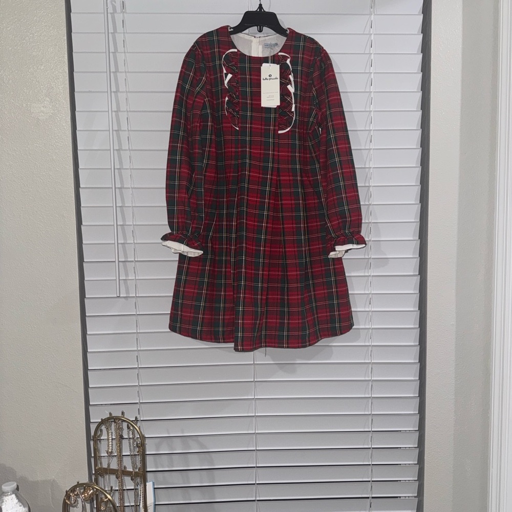 Tutto Picollo- Red Plaid Dress with Ruffle Details